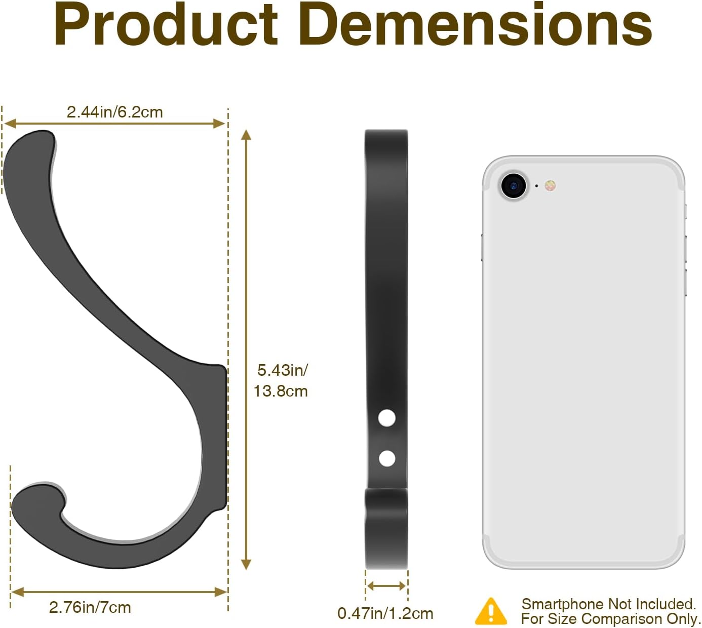 Hanging Coat Hooks Wall Mount - Heavy Duty (30LB), Large Coat Hanger Wall Hangers, Metal Hooks For Towels, Backpacks, Hats, Jackets, Keys, Bags, Robes, Dog Leashes (6 Pack)