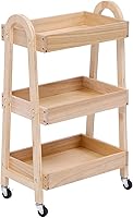 Vista 5 de Carrito de artesanía con ruedas de 3 niveles, madera de color claro, resistente, impermeable, con ruedas, para cocina, baño, lavandería