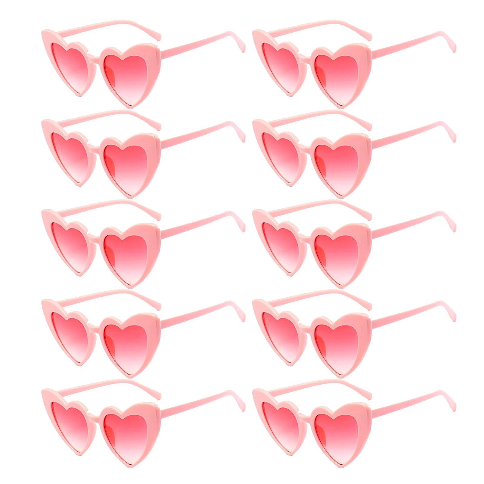 Love Heart Sunglasses - 10Pcs Protection Eyewear for Women Men - Pink Shape Party Outdoor Candy Colour Glasses for Summer