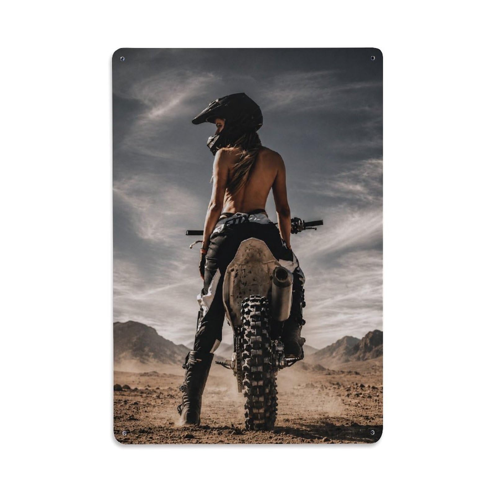 Model Classic Cafe Racer Girl Off Road Motorcycle Motorsport Metal Tin Sign Plaque Wall Decor for Cafe, Man Cave, Club Bar, Office, Home Garden Round Metal Poster 8x12Inch