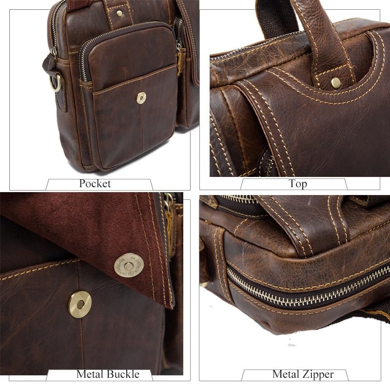 Men's Tote Vintage Top Layer Cowhide Computer Briefcase Casual Crossbody Bag(Brown-2)3
