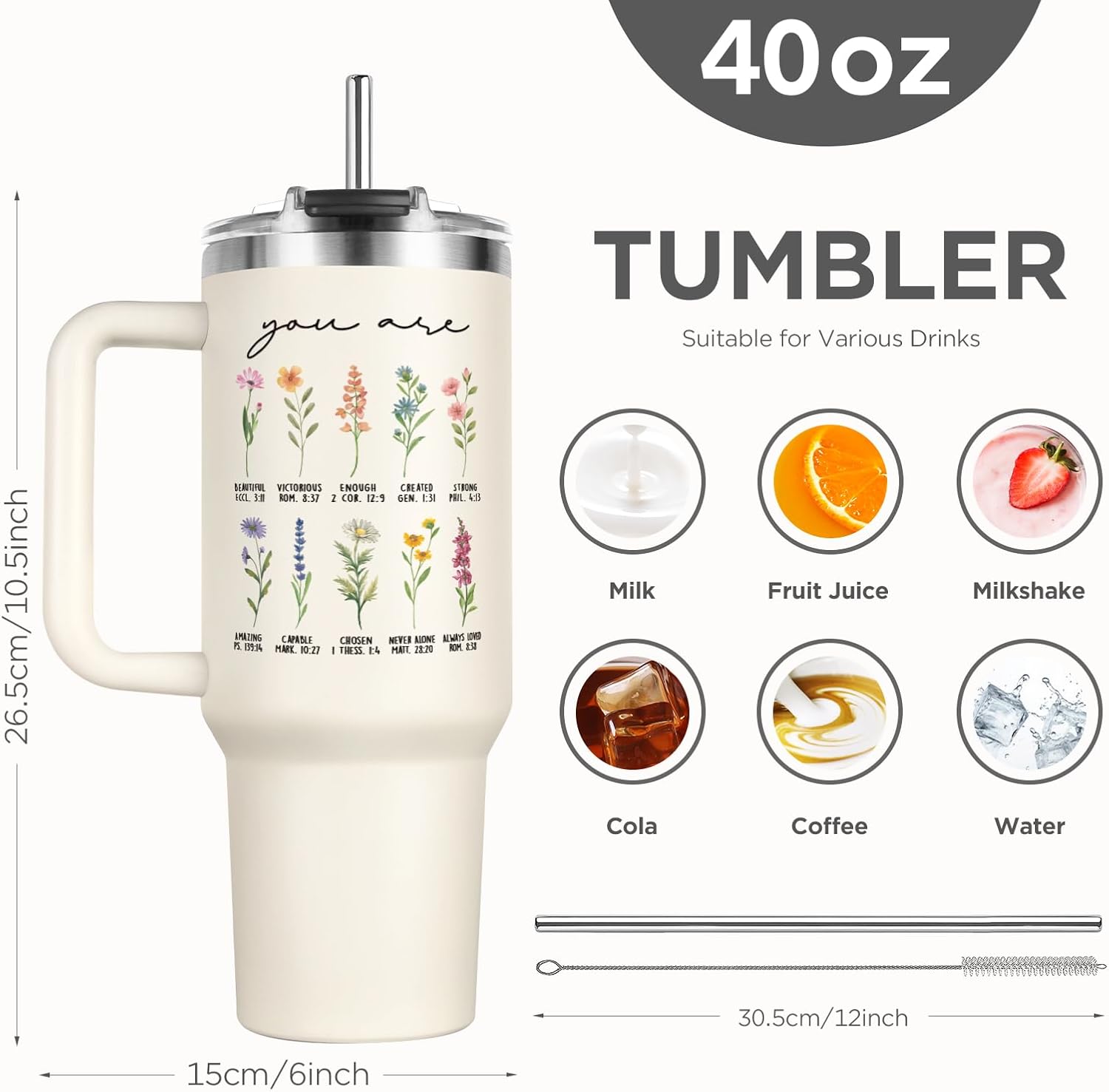 Afterprints Christian Gifts for Women, 40oz Stainless Steel Tumbler with Handle & Straw - Inspirational Bible Verses, Double Wall Insulated Cup, Christmas Birthday Religious Gifts for Friends Sister - Image 3