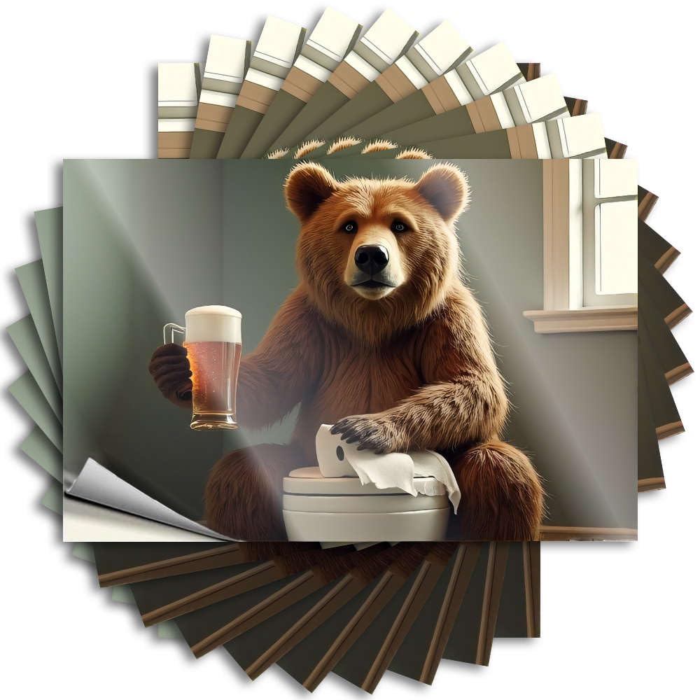 Decals Badass Work Waterproof - A Bear Sitting On A Toilet Holding A Beer. Helmet Self Adhesive Decal for Silicone Use(6X9CM)