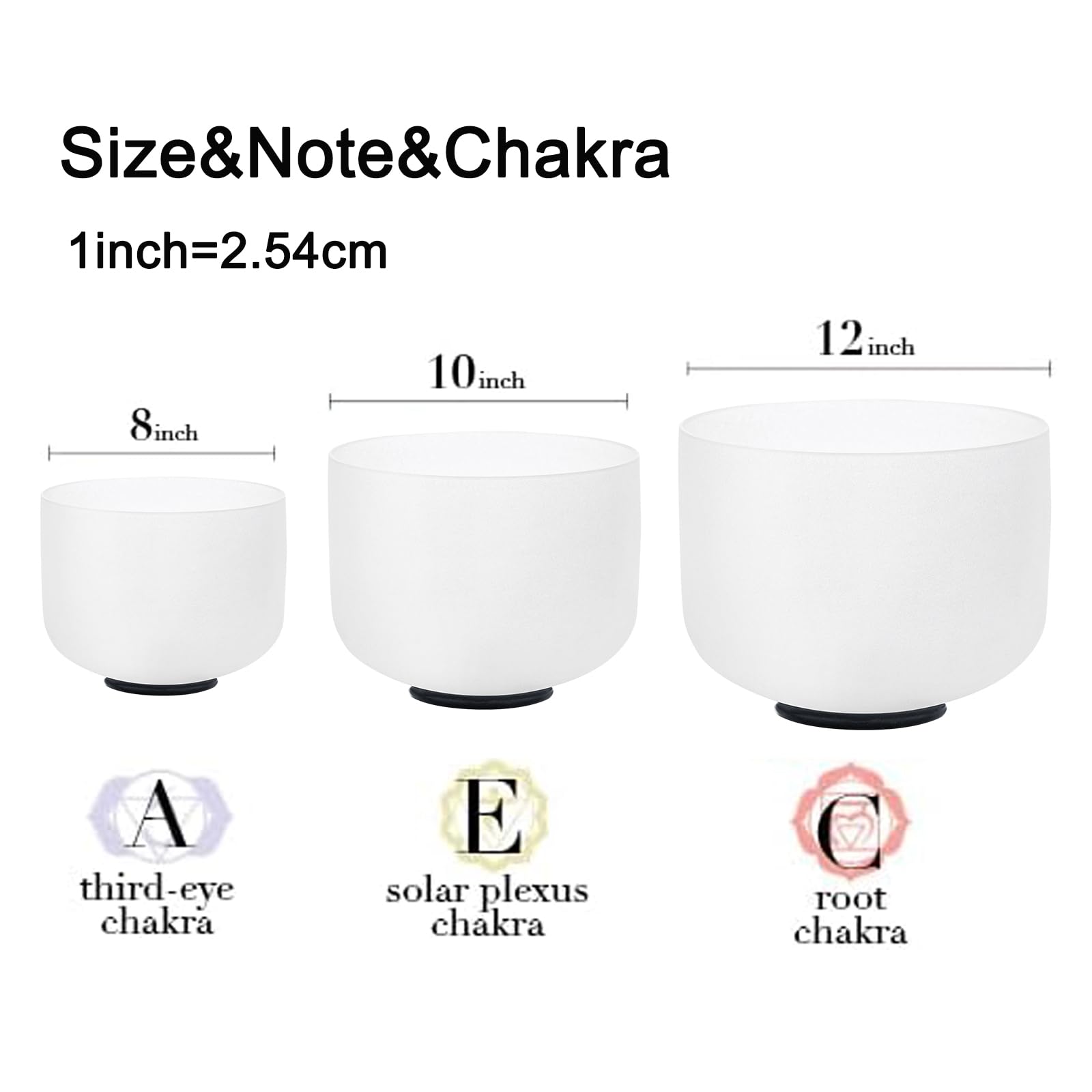 Hye-eun Zestaw 3 kryształowych mis dźwiękowych 432 Hz 8" A/10" E/12" C biały matowy kwarc crystal singing bowl z torbą do noszenia do jogi Sound Healing