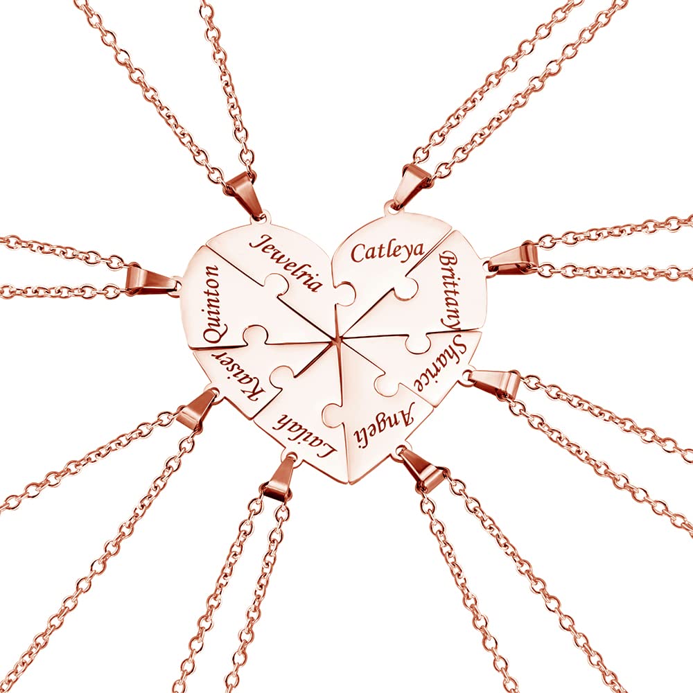 Kiddo Sky Personalized Sterling Silver Heart Puzzle Necklaces Set – Custom Name 2/3/4/5/6/7/8 Pieces BFF & Family Jewelry with Free Engraving Elegant