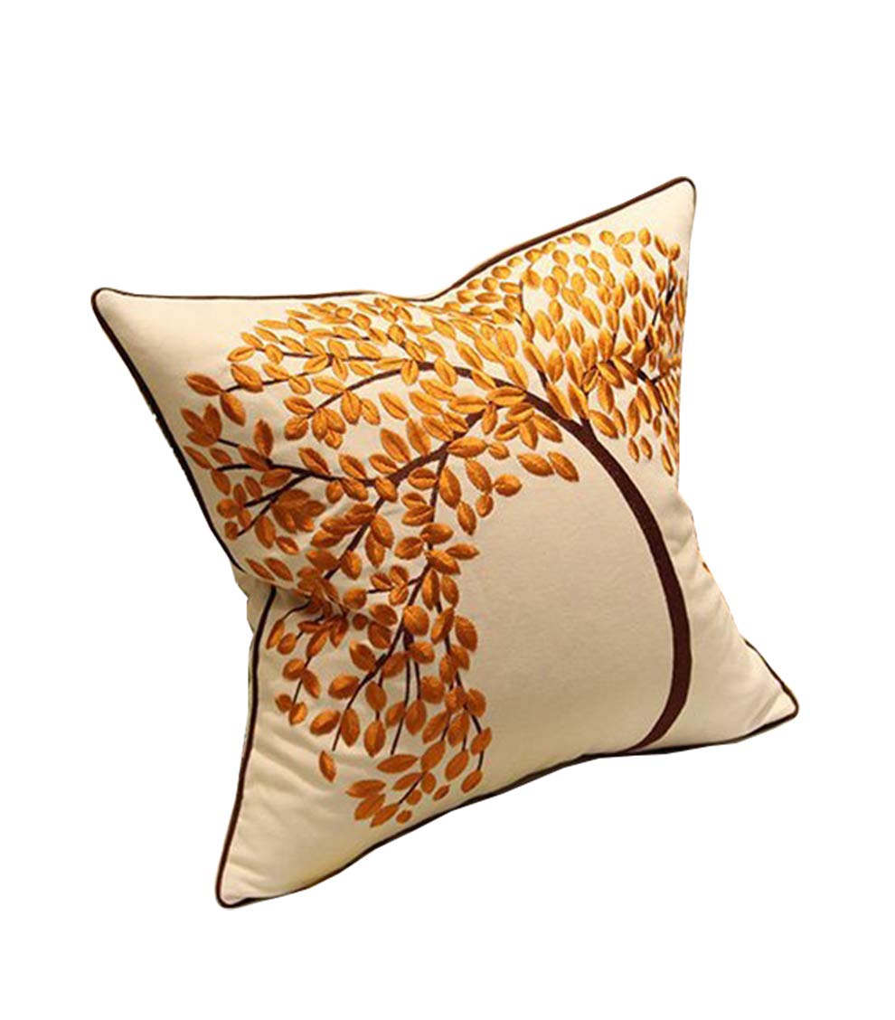 Zuodu Lt-1Pc-Gold 45Cmx45cm Embroidered Piped Cotton Linen Decorative Throw Pillow Cover Cushion Case Pillow Case - The Tree Of Life(Gold With Frame)