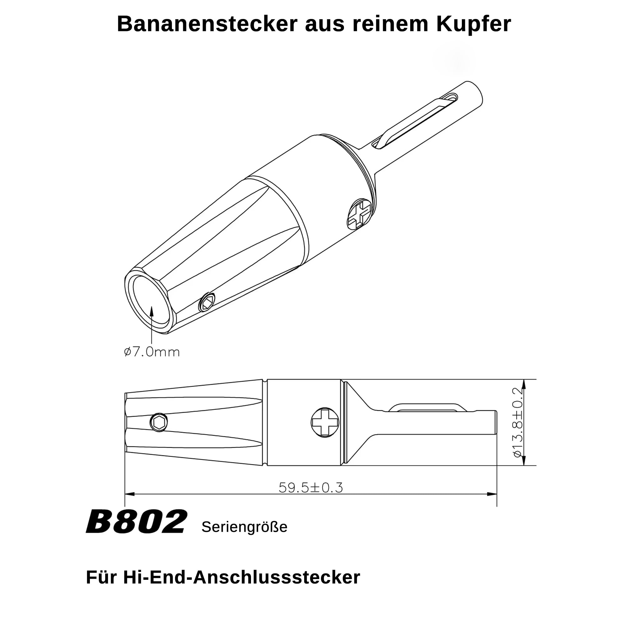 Monosaudio 4 unidades de conectores banana B802G de 7 mm, 9 AWG, cobre chapado en oro, conector para altavoz HiFi con una llave Allen