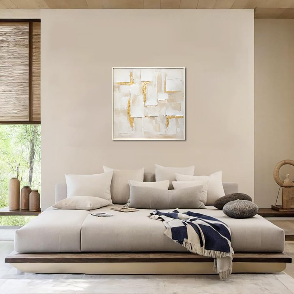Briful 60 x 60cm Große Canvas Gemälde Abstrakte Geometrie mit Gold Wandkunst auf Leinwand