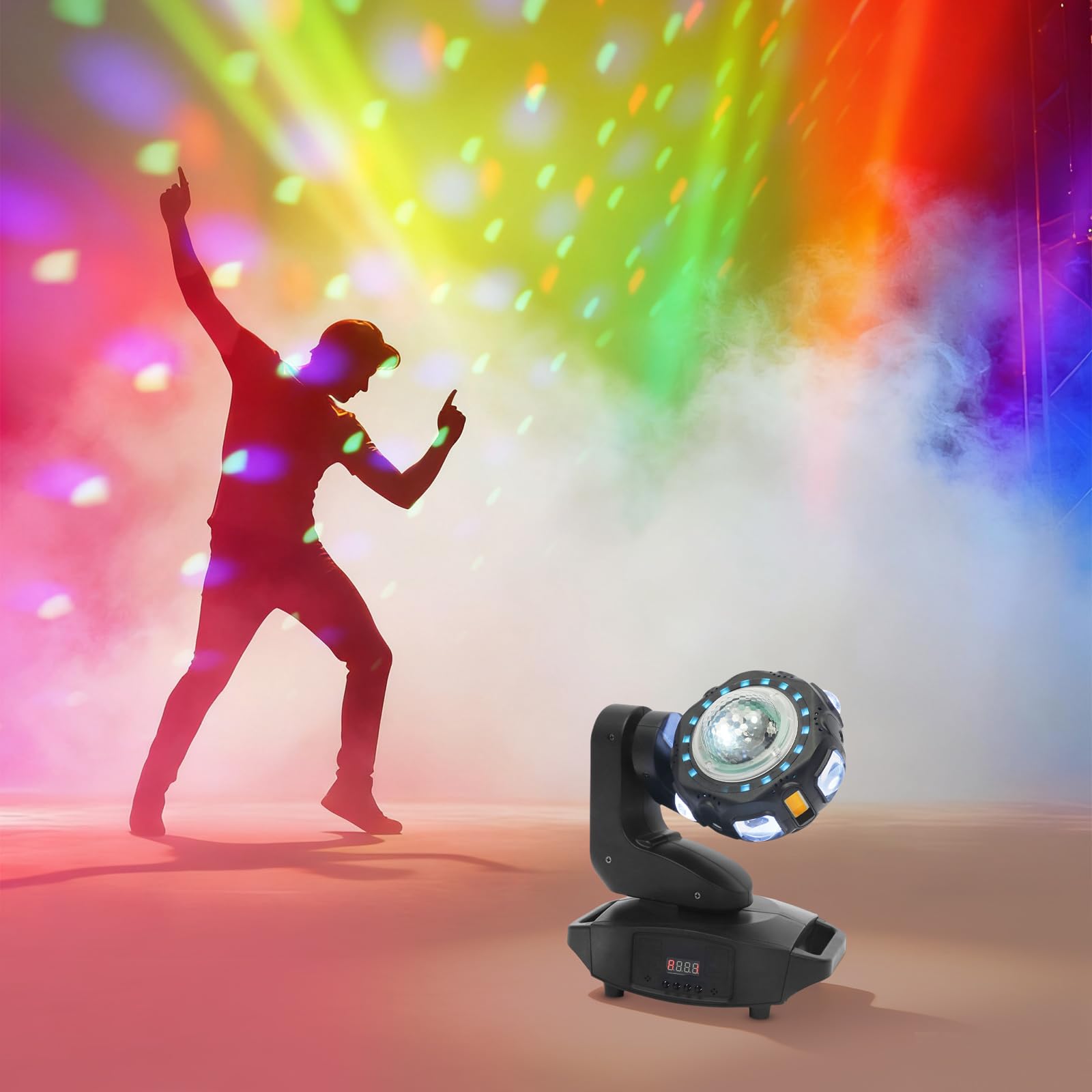 Luce da festa a testa mobile, DMX512, controllo vocale, modalità autoguida e master-slave, effetto caleidoscopio, impianto di illuminazione RGBW DJ per karaoke, bar, palcoscenico, DJ