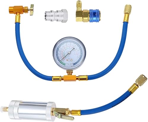 Kit de herramientas de inyector de aceite de CA, manguera de carga de refrigerante R134A con manómetro, inyector de tinte de aceite para compresor