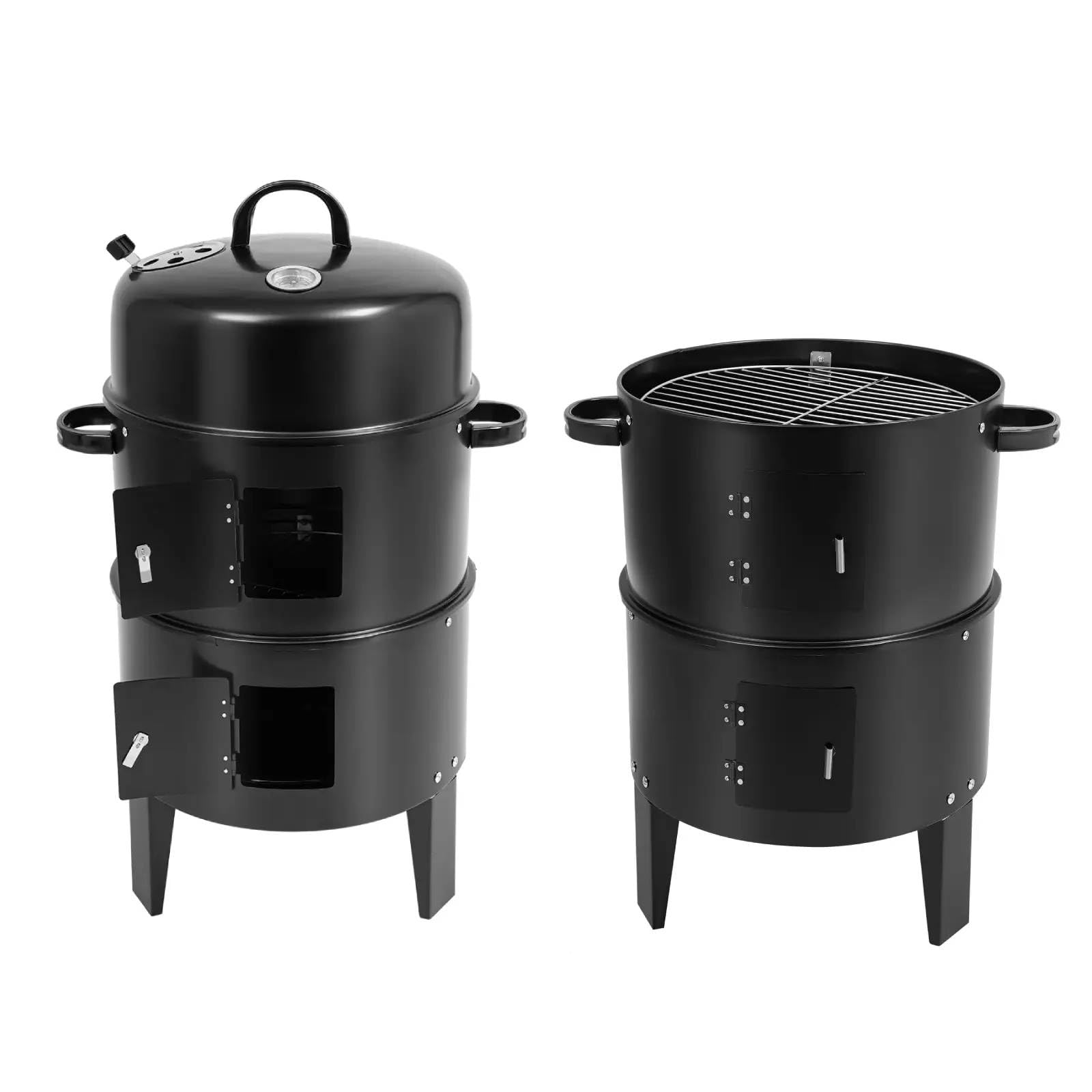 Barbecue Affumicatore 3 in 1 A Carbone con Prese Daria Regolabili, Griglie Cromate, Barbecue Verticale da Esterno per Cucinare E Grigliare in Giardino, in Campeggio.