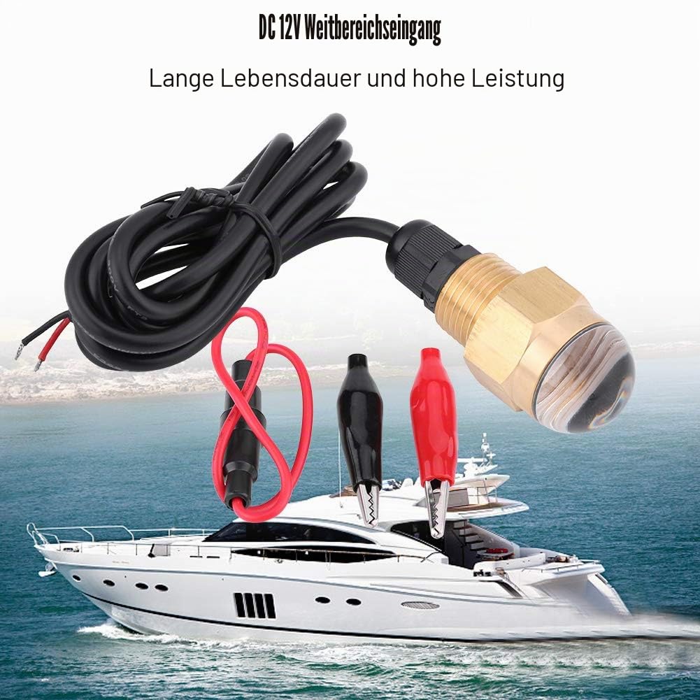AYNEFY Unterwasserlicht, 12 V Blaue LED Ablassschraube Wasserdichte Unterwasserscheinwerfer U-Boot-Licht aus Messingglas für Marineboote Yachten U-Boote