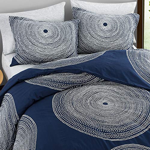 Image of Marimekko - Queen Duvet Cover Set, Smooth Cotton Percale Bedding with Matching Shams, Lightweight Home Decor (Fokus Navy, Queen)