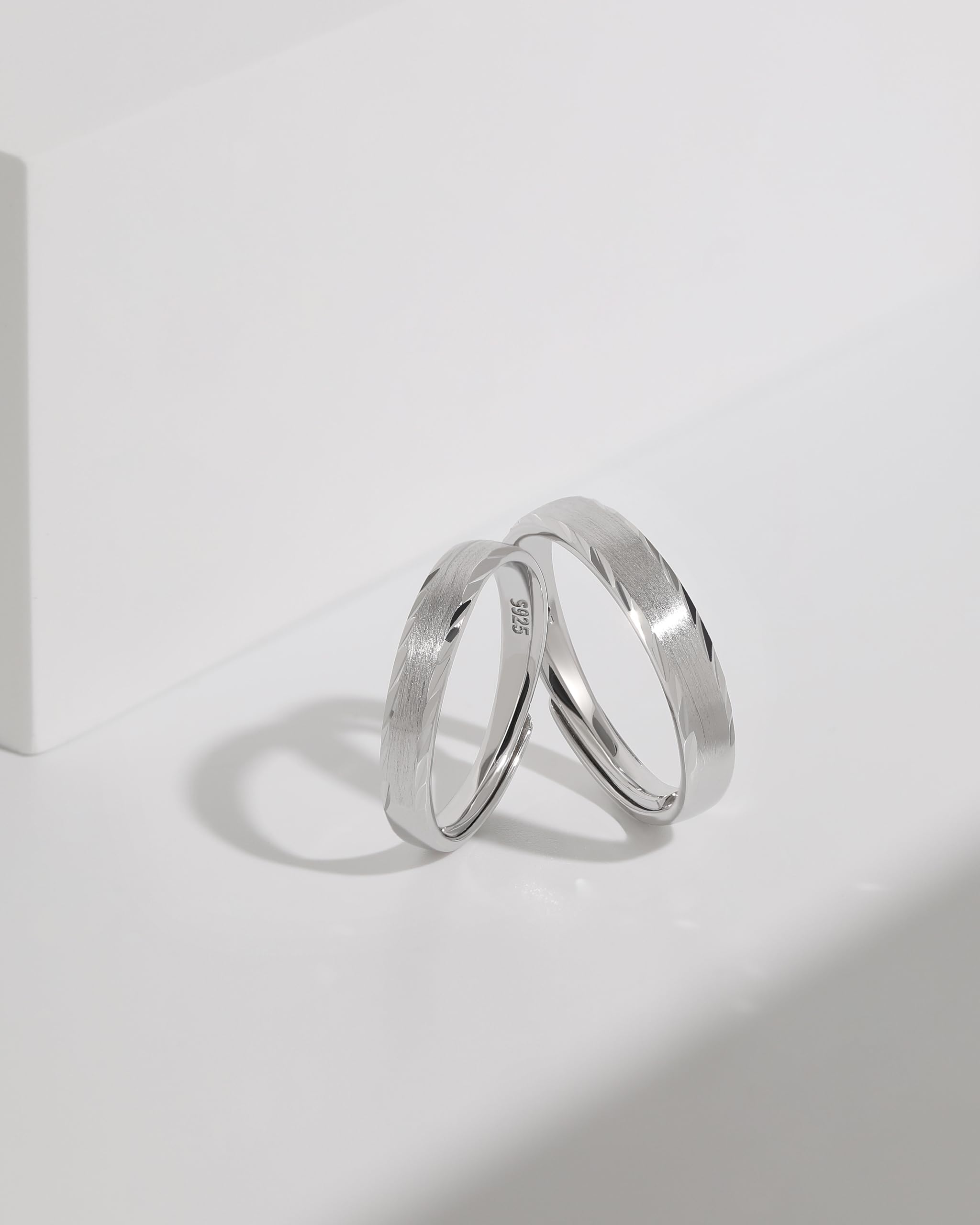 Meissa Eheringe Silber 925 Verlobungsring Paar Partnerringe Verstellbar für Sie und Ihn Damenring 3,2mm & Herrenring 4mm Trauring Paarpreis Geschenk Valentinstag