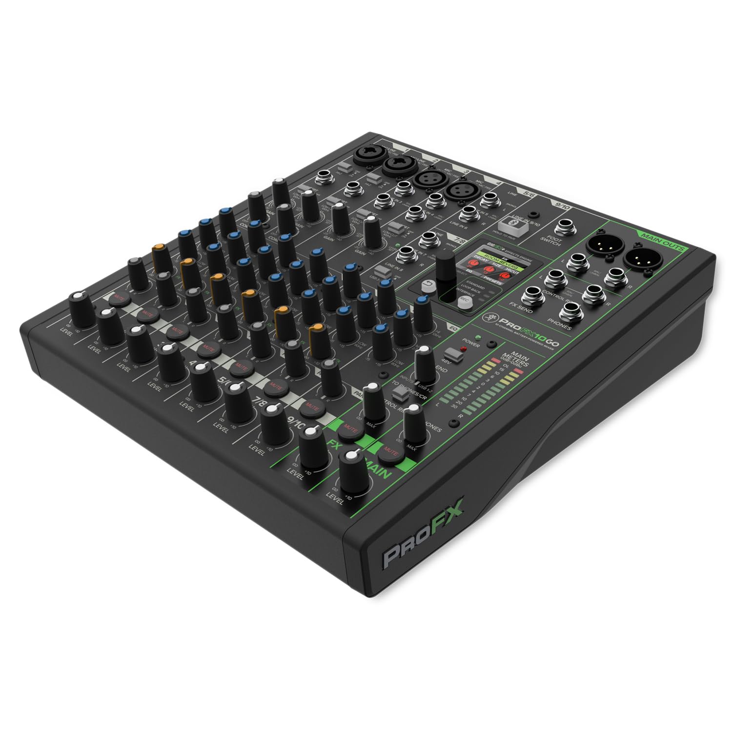 Mackie ProFX10 GO Mischpult akkubetriebener Mixer mit 2x keepdrum XLR-Kabel