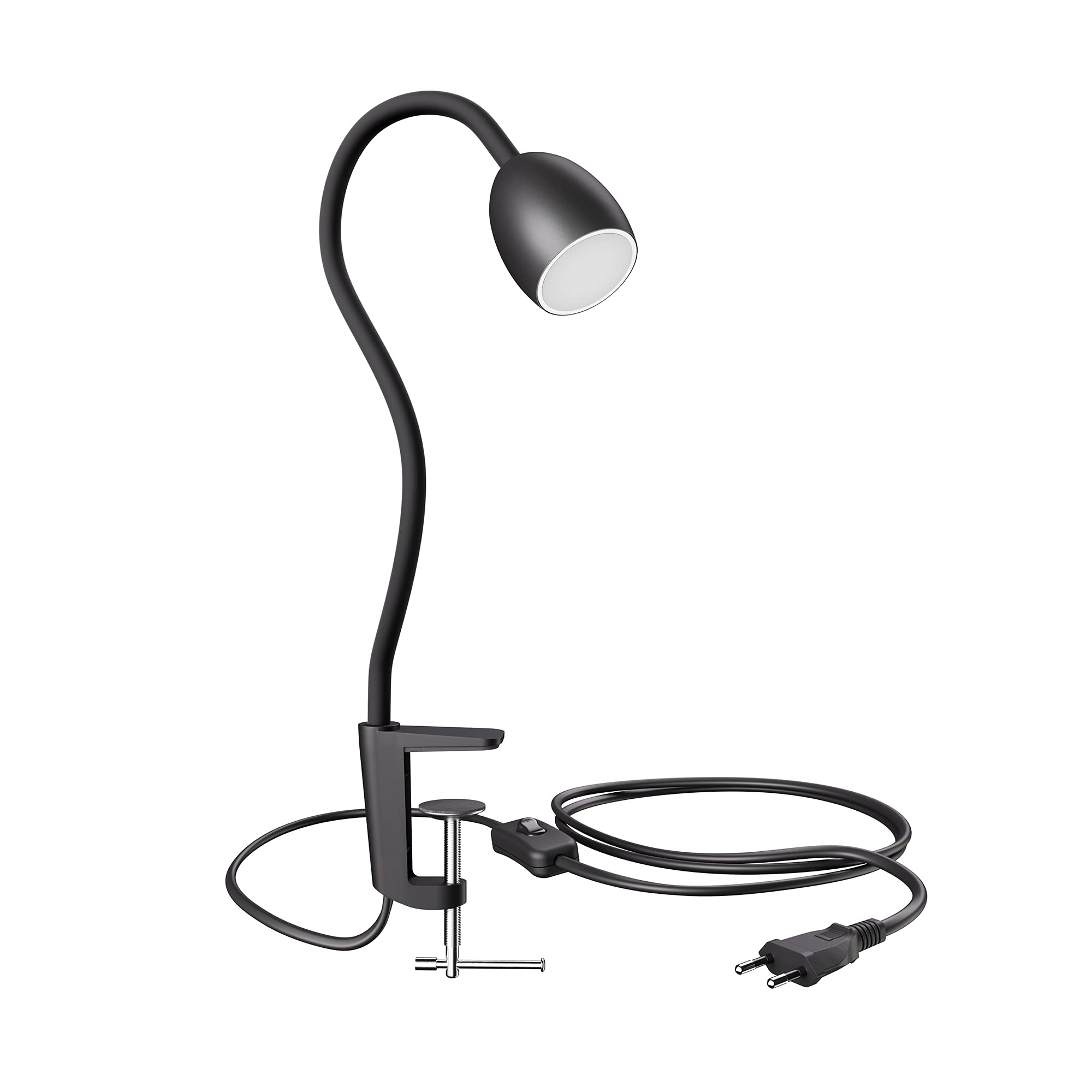 ledscom.de GU10 Klemmleuchte KLUK mit Schwanenhals, schwarz inkl. GU10, 3-Stufen-dimmbar, warm-weiß, W,