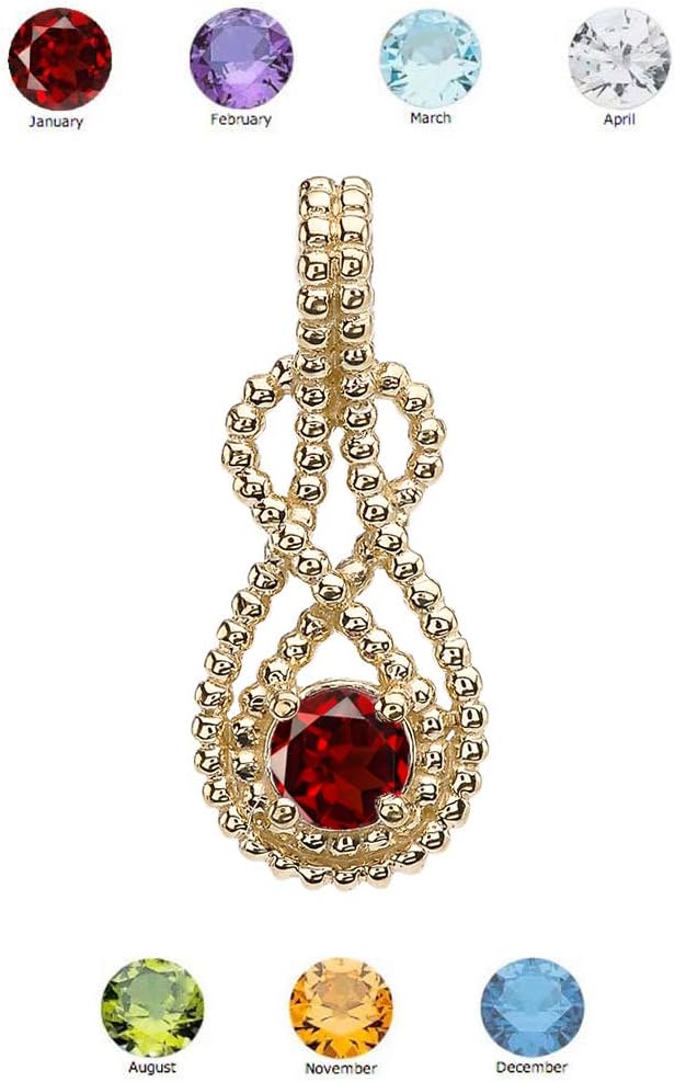 Fine 14k Yellow Gold Personalized Round Genuine Birthstone Double Beaded Infinity Hidden Bail Pendant Necklace