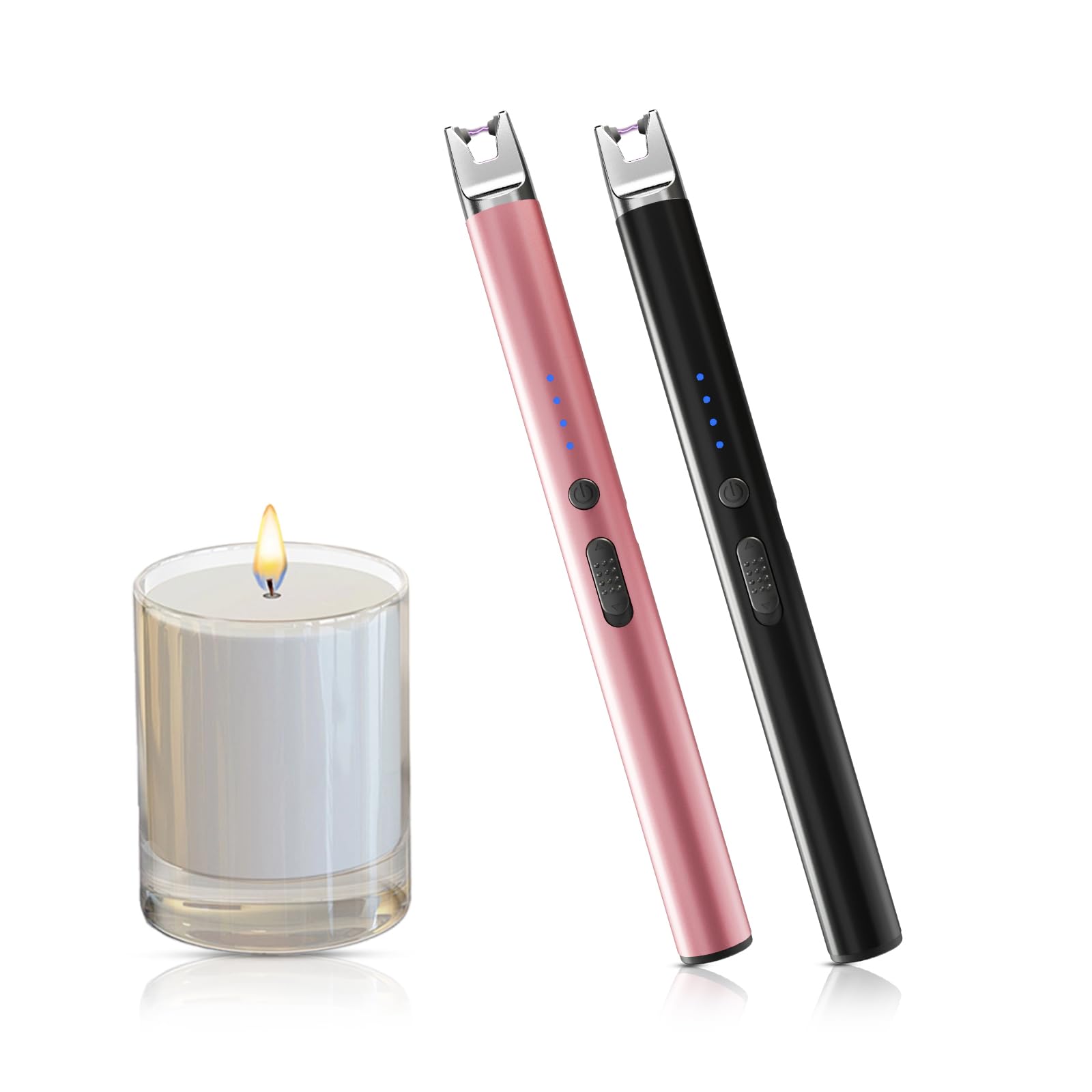2 Pack USB Type C Electric Rechargeable Plasma Arc Candle Lighter Long Windproof Flameless Lighter with Safety Lock