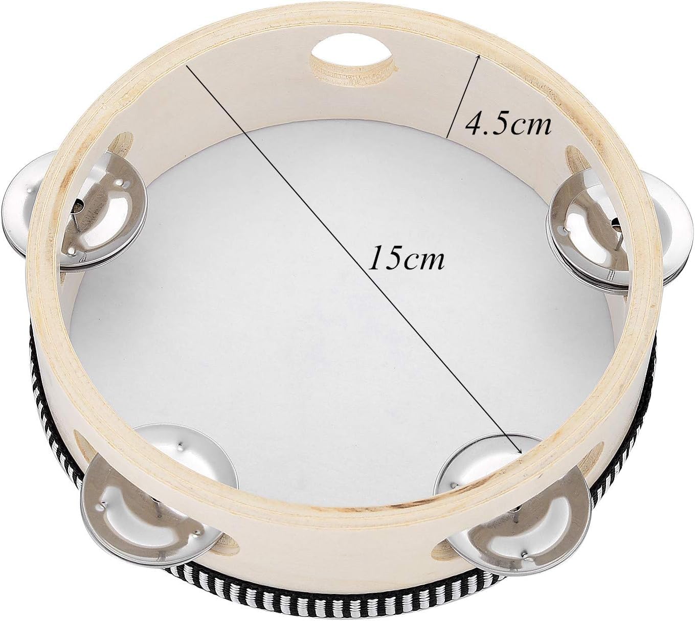 Lot de 10 tambourins ronds en bois de 15,2 cm avec grelots - Instrument de percussion portable pour enfants, église, karaoké et éducation musicale