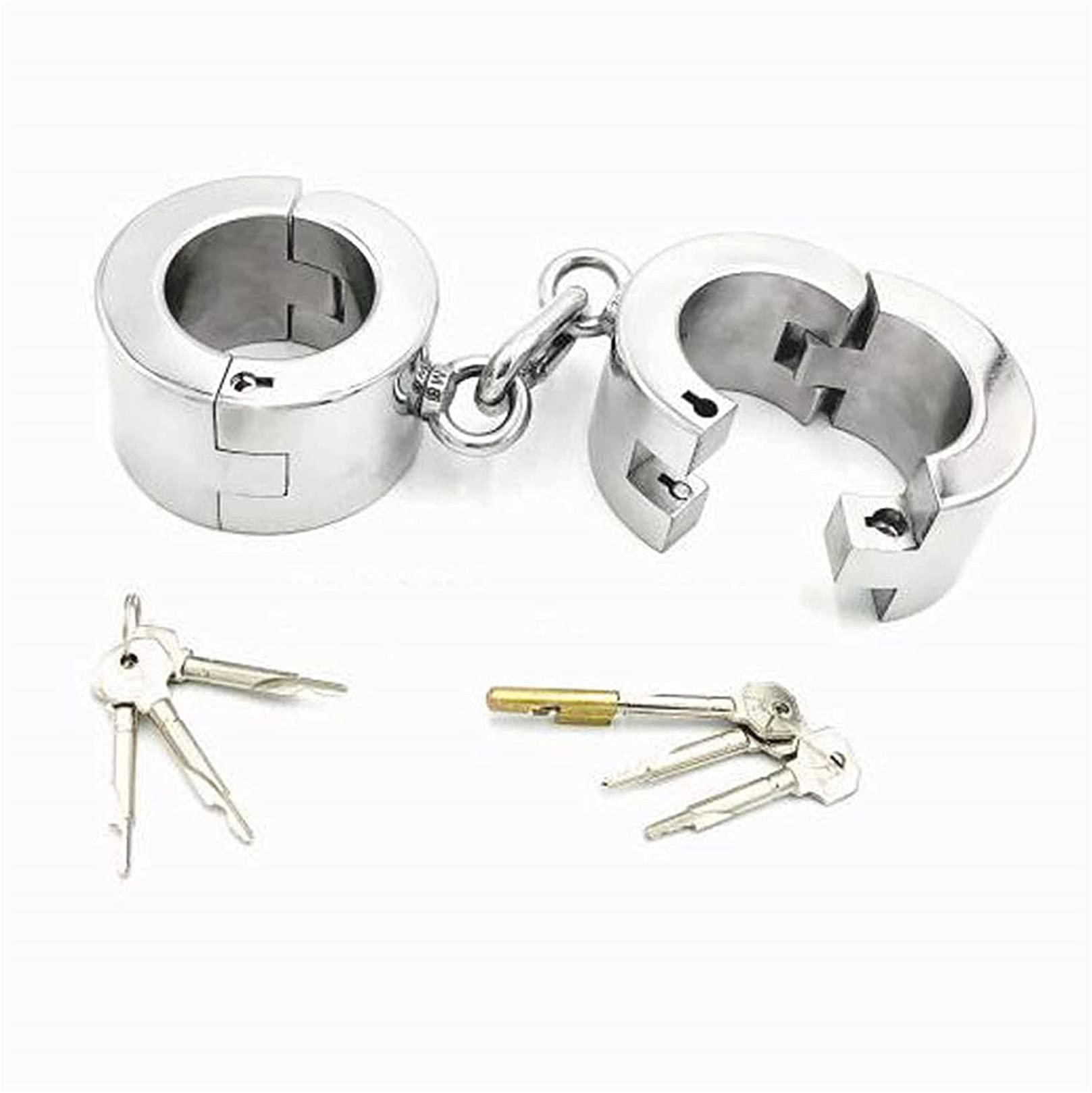Super Schwer Edelstahl 6cm Hohe Handschellen, 5.5cm/6cm Runden Handcuffs Erotik Bondage Handfesseln Restraint Flirten Sklaven Fetisch Handgelenk Sex Spielzeug für Männer Frauen,Male 6cm,Silber