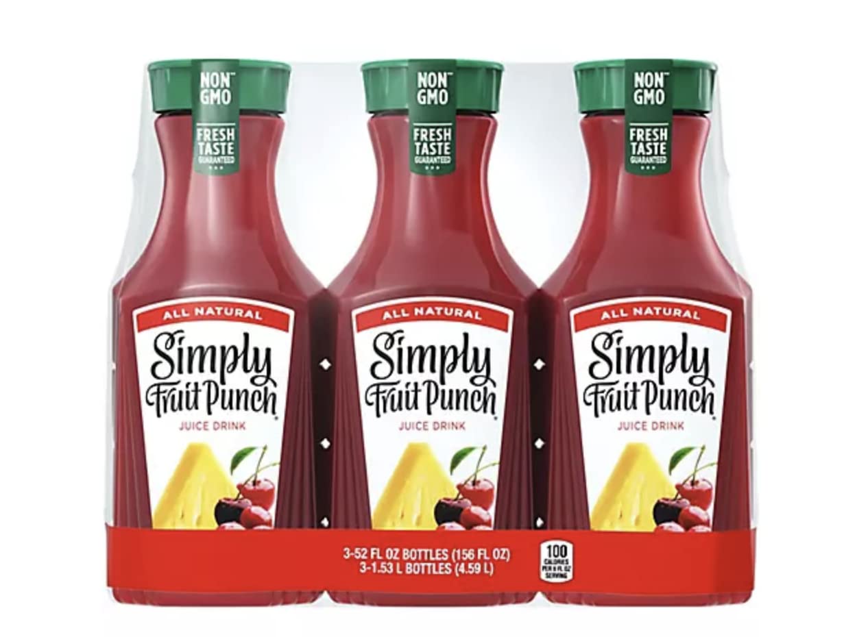 Fruit Punch Simply Pack of 3 bottles 52 Fl Oz (Total 156 Fl Oz)