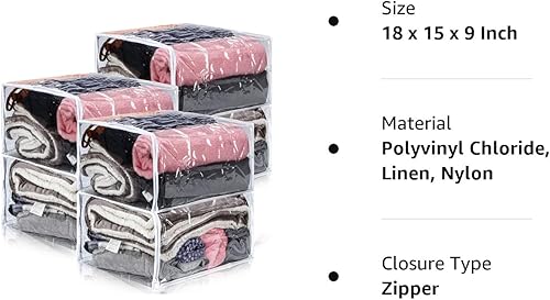 Miniatura 8 de Paquete de 6 bolsas de almacenamiento transparentes con cremallera, bolsas de almacenamiento de plástico para mantas, ropa de cama, organizador de