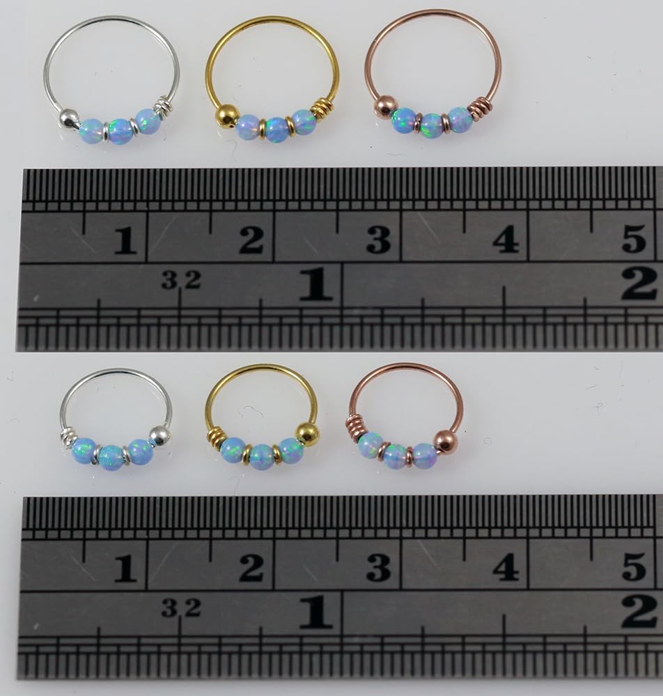 Triple Opal Stone 22 Gauge Rose Gold Plated 925 Sterling Silver Hoop Nose Piercing Ring Body Jewelry