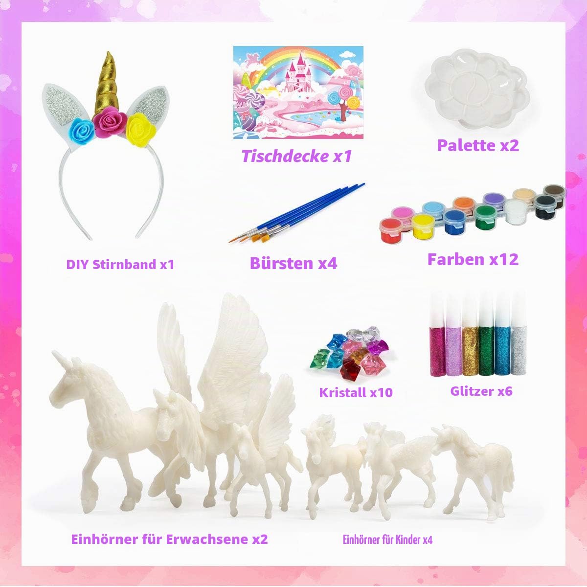 DIY Malerei Einhorn Kit Kunst und Handwerk Set für Kinder oder Mädchen Dekorieren und Zeichnen 3D Spielzeug für Kinder Geschenk(6 Einhörner)