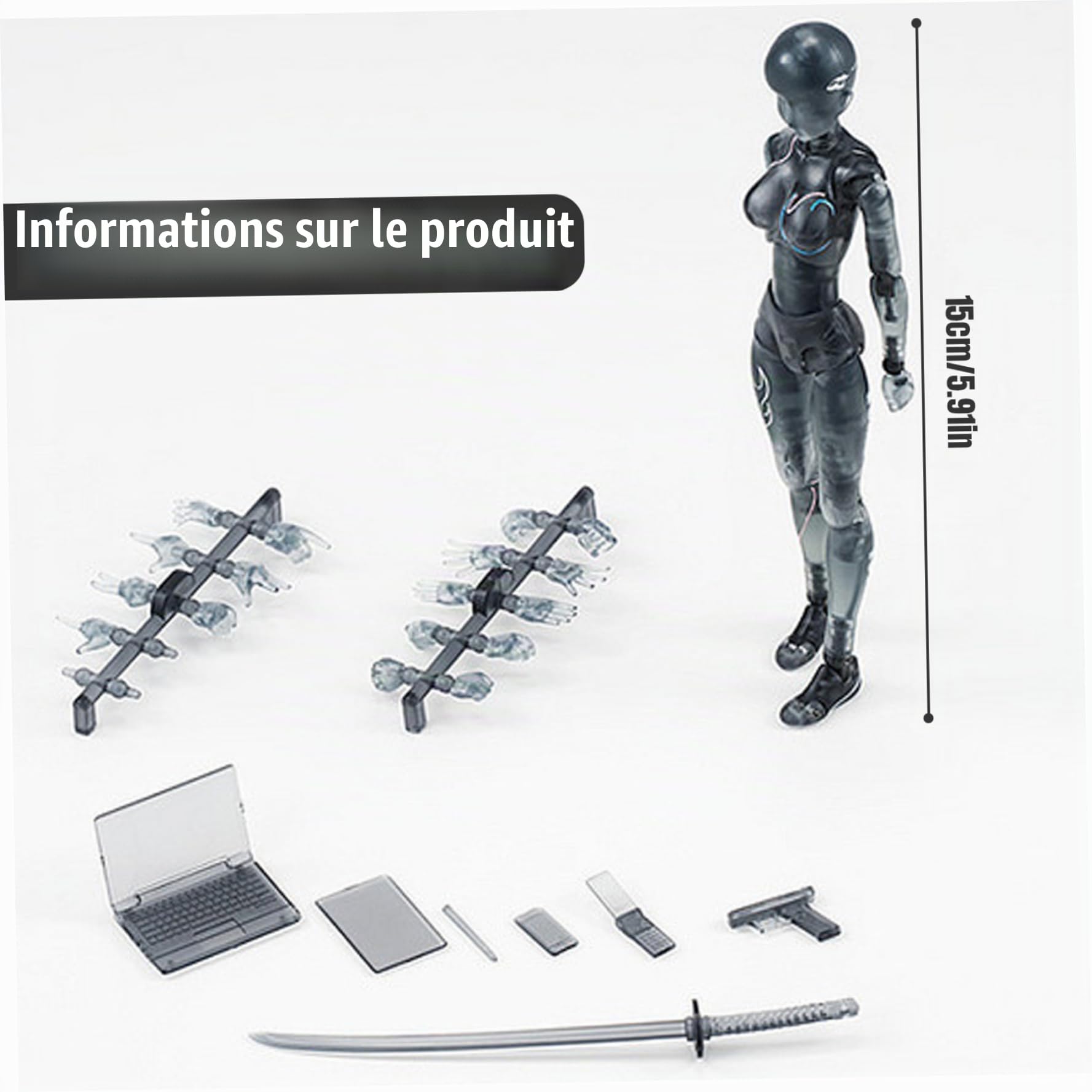 Artiste Dessin Mannequin, 5, 91 pouces de figure d'action posables avec des articulations mobiles pour référence artistique, affichage de table (femme)