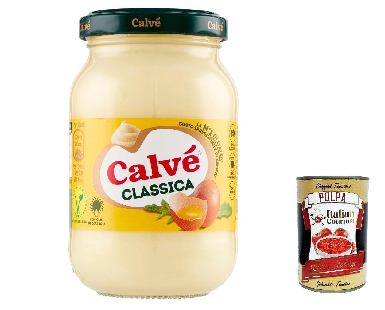 6x Calvé Maionese Classica mit Sonnenblumenöl, ideal für Sandwich und Kanties, ohne Konservierungsstoffe und ohne Zucker, Gluten -frei, 225 ml + Italian Gourmet polpa 400g