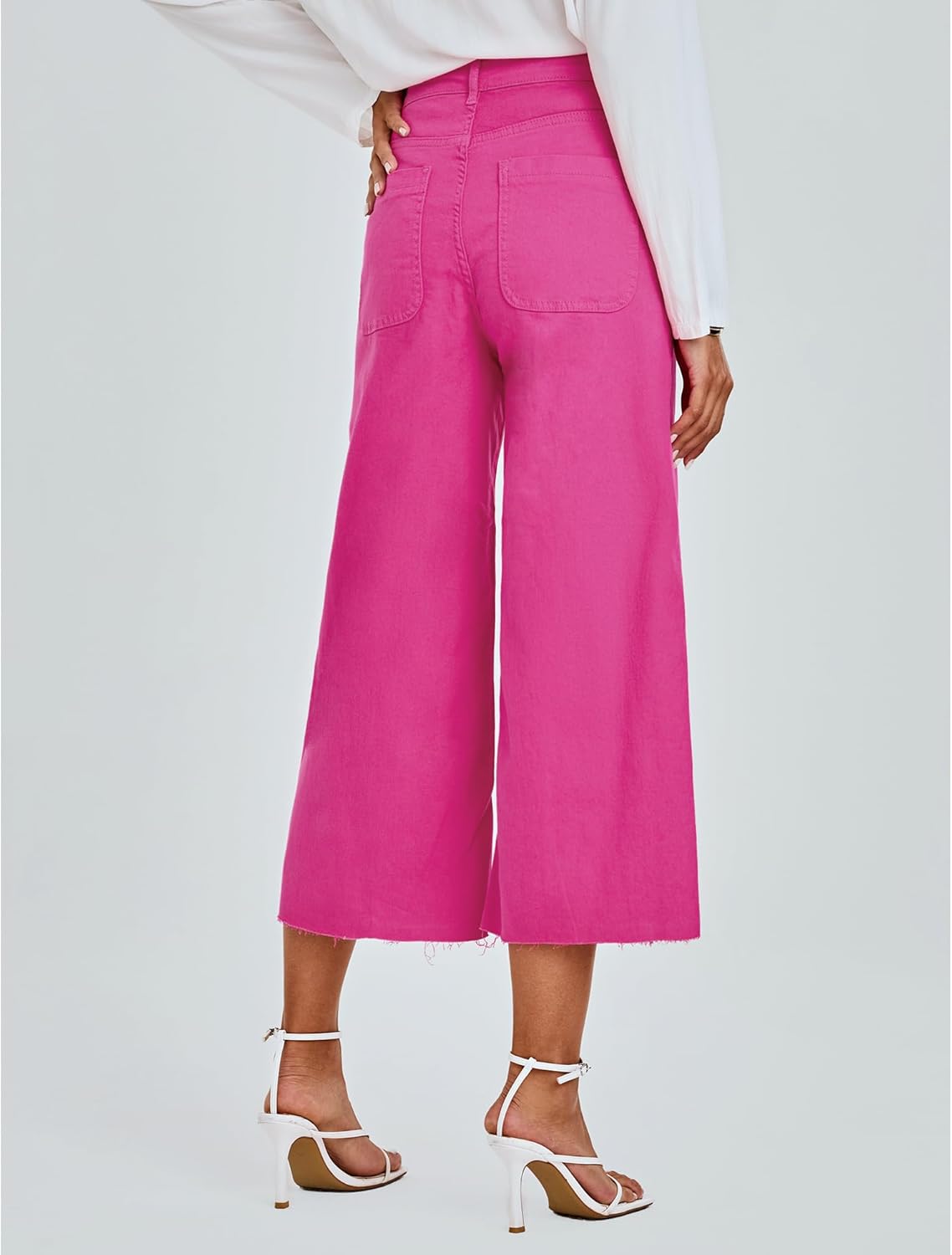 luvamia Wide Leg Capris Jeans for Women Trendy High Waisted Jean Capris Raw Hem Stretchy Denim Cropped Pants - Image 4