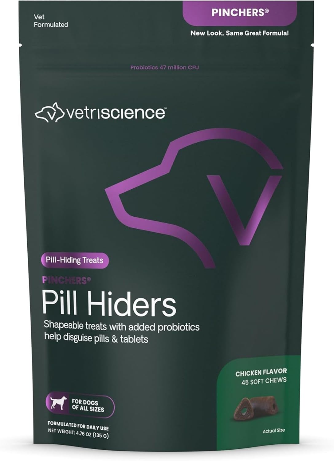 VetriScience Extra Large Pinchers Pill Hiders Chews, Non-Greasy with Probiotics for Dogs, Disguise Capsules and Tablets, Soft and Chewy, Gut and Immune Health, Peanut Butter, 45 Count