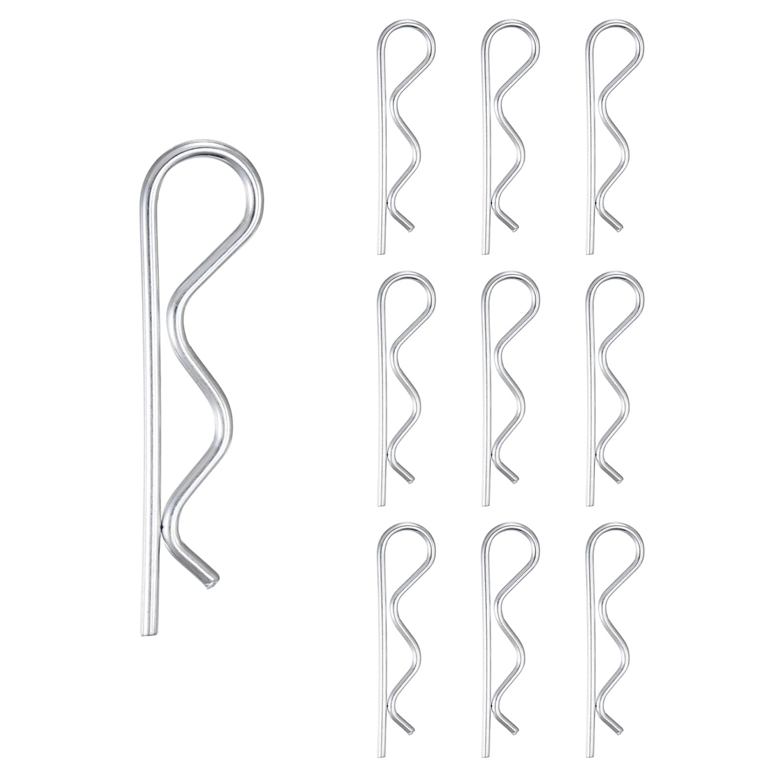 M METERXITY 10-Pack Cotter Pins, 4 mm Dia 3.9" Long Spring Steel R Clips for Trailer Locking/Trailer Clamps/Lawn Mowers/Trucks/Mechanics, Spring Fasteners Hitch Pin [Silver] — image 1