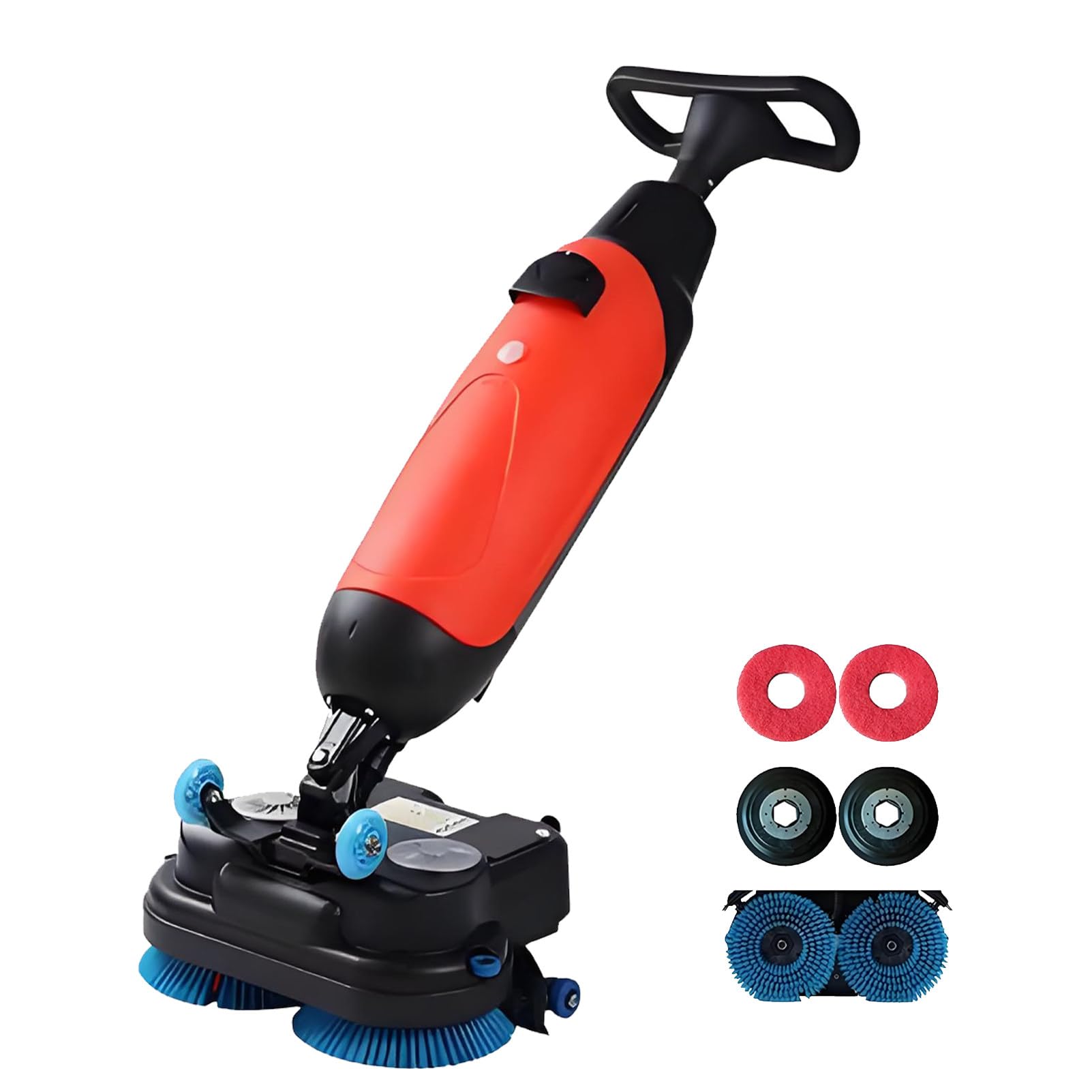 Ofyphth Commercial Floor Scrubber Dryer, Walk Behind Floor Scrubber Dryer, Portable Commercial Scrubber, Cordless, 2 Adjustable Brushes, for Tile and Sealed Floors. Red