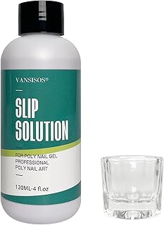 VANSISOS Poly Gel Slip Solution: 4oz Anti-stick Slip Solution for Poly Nail Gel Nail Extension Liquid with Glass Cup DIY Poly Gel Nail