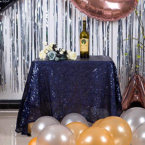JYFLZQ Navy Blue Sequin Tablecloth Glitter Table Cover 50x50 Inch Square