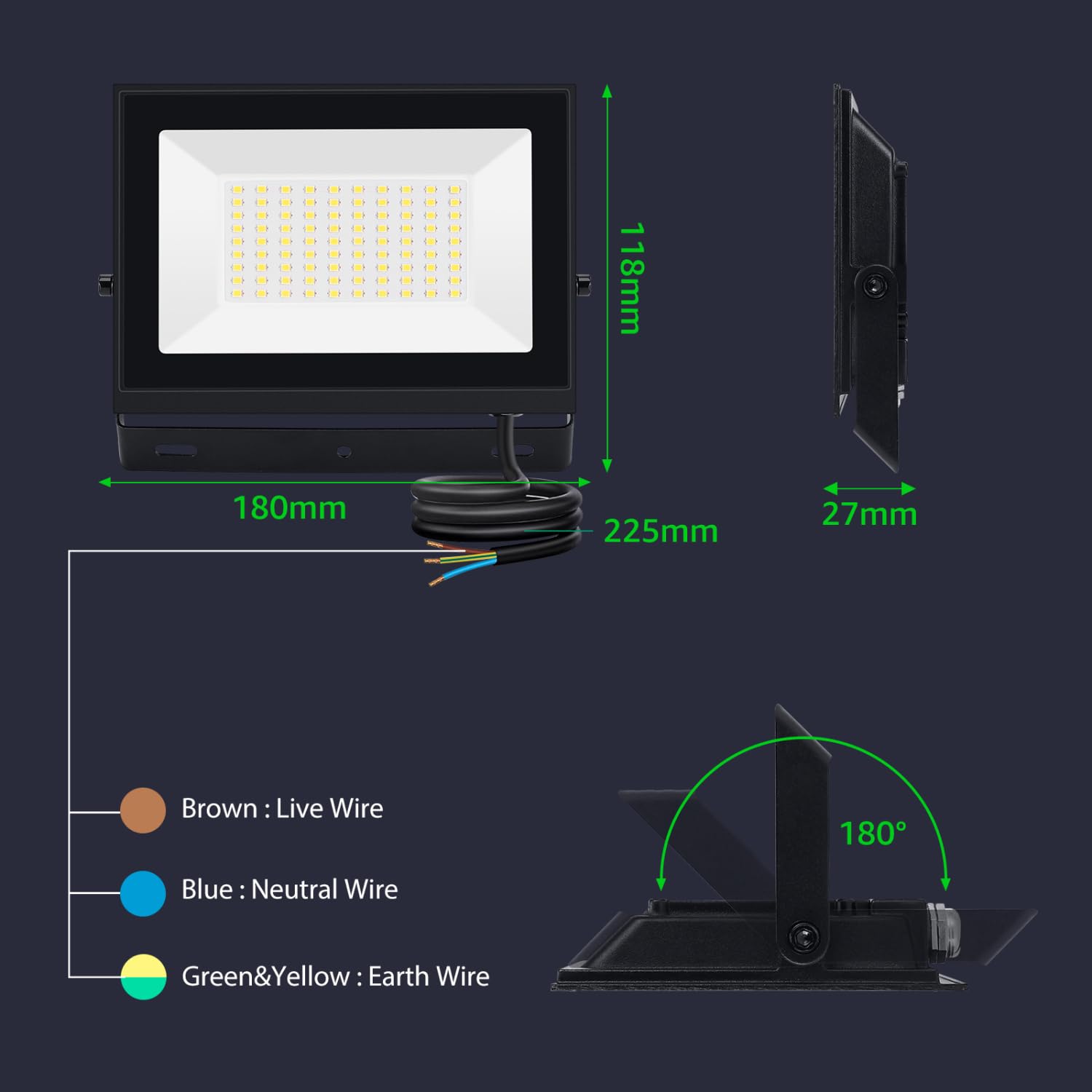 Aigostar Projecteur LED Extérieur 50W,2 Pièces,4500 lumen, blanche naturelle 4000K Spot LED Extérieur économiseur d'énergie 85%,IP65 Imperméable lumière de Sécurité,pour Jardin,Patio,Cour,Garage