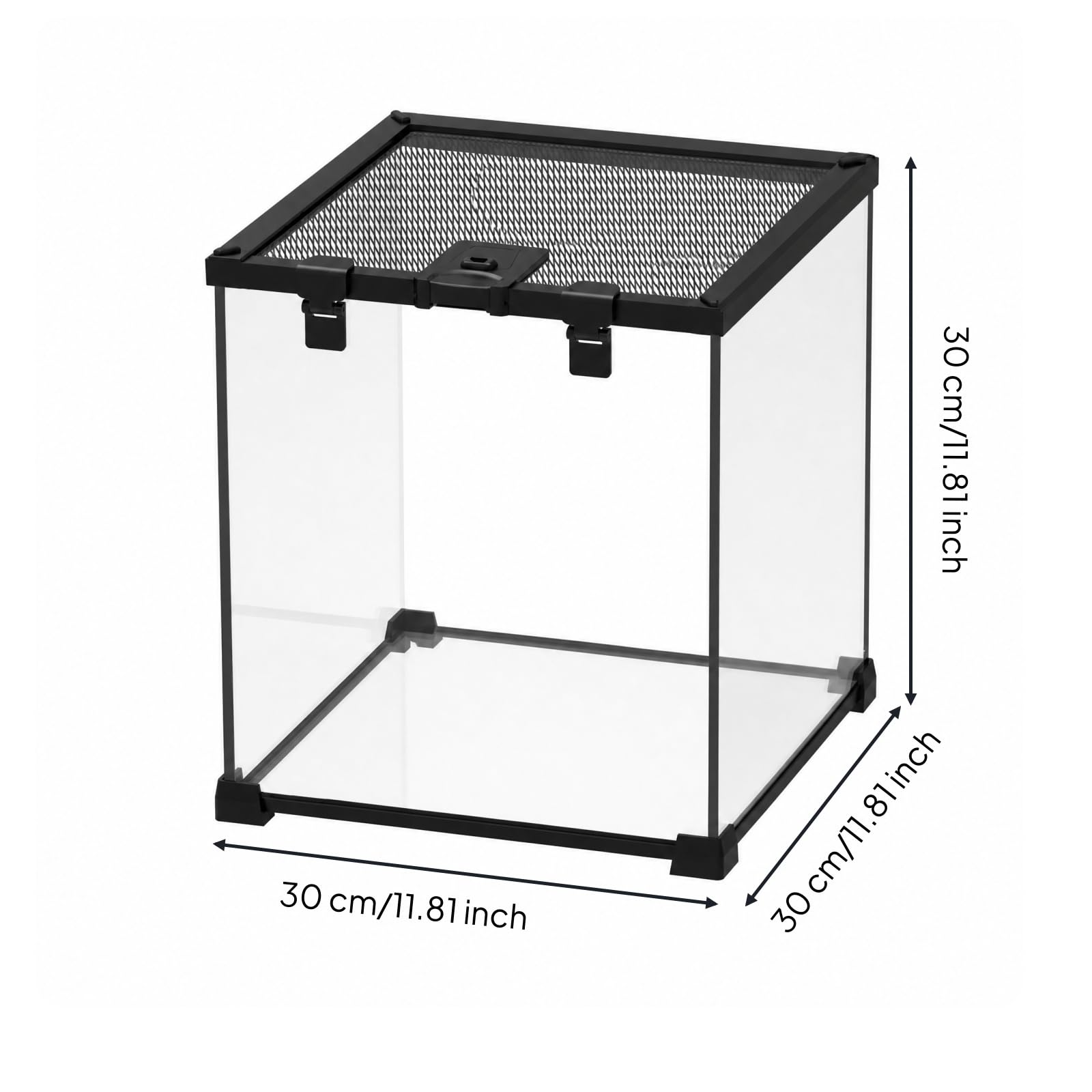 Terrario con Coperchio Ventilato Traspirante da Pulire Spazioso per Casa, 30x30x30cm