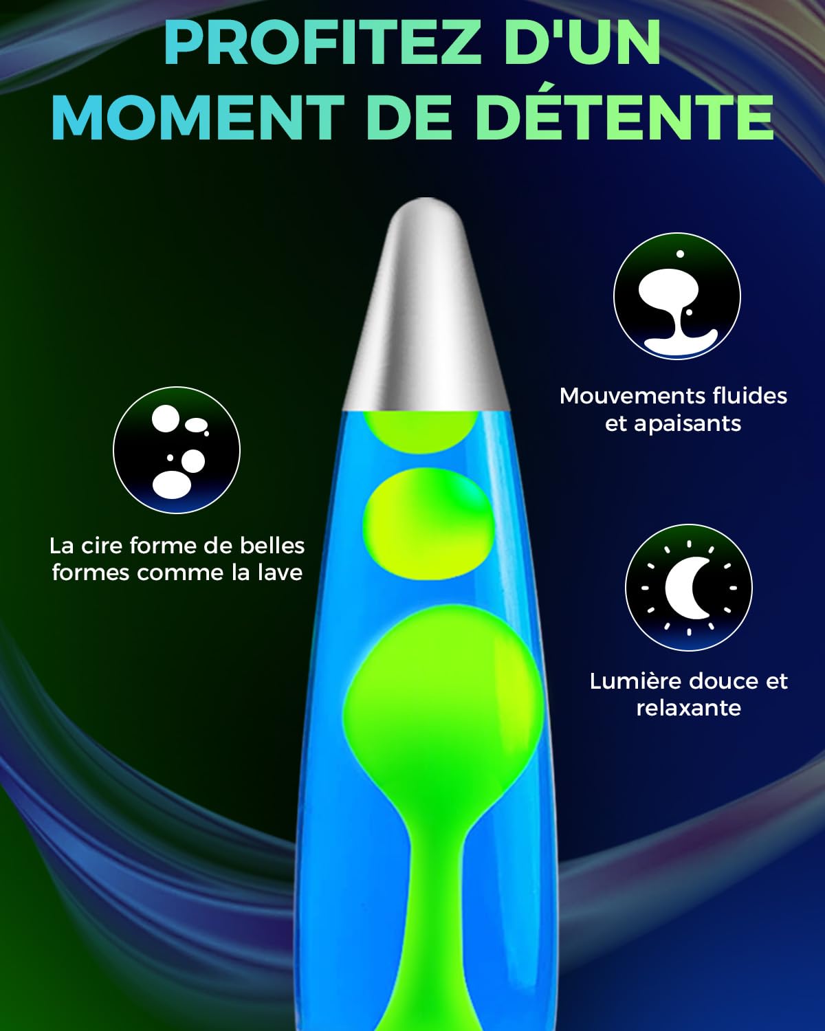 DoRight Lamp Lave Lumineuse à Décorer 34CM Liquide Bleu/Cire Verte Lamp à Lave Magma Fusée Rétro Câble 1,85M avec Interrupteur et Prise EU pour Lampe à Lave Atmosphérique 220V-240V