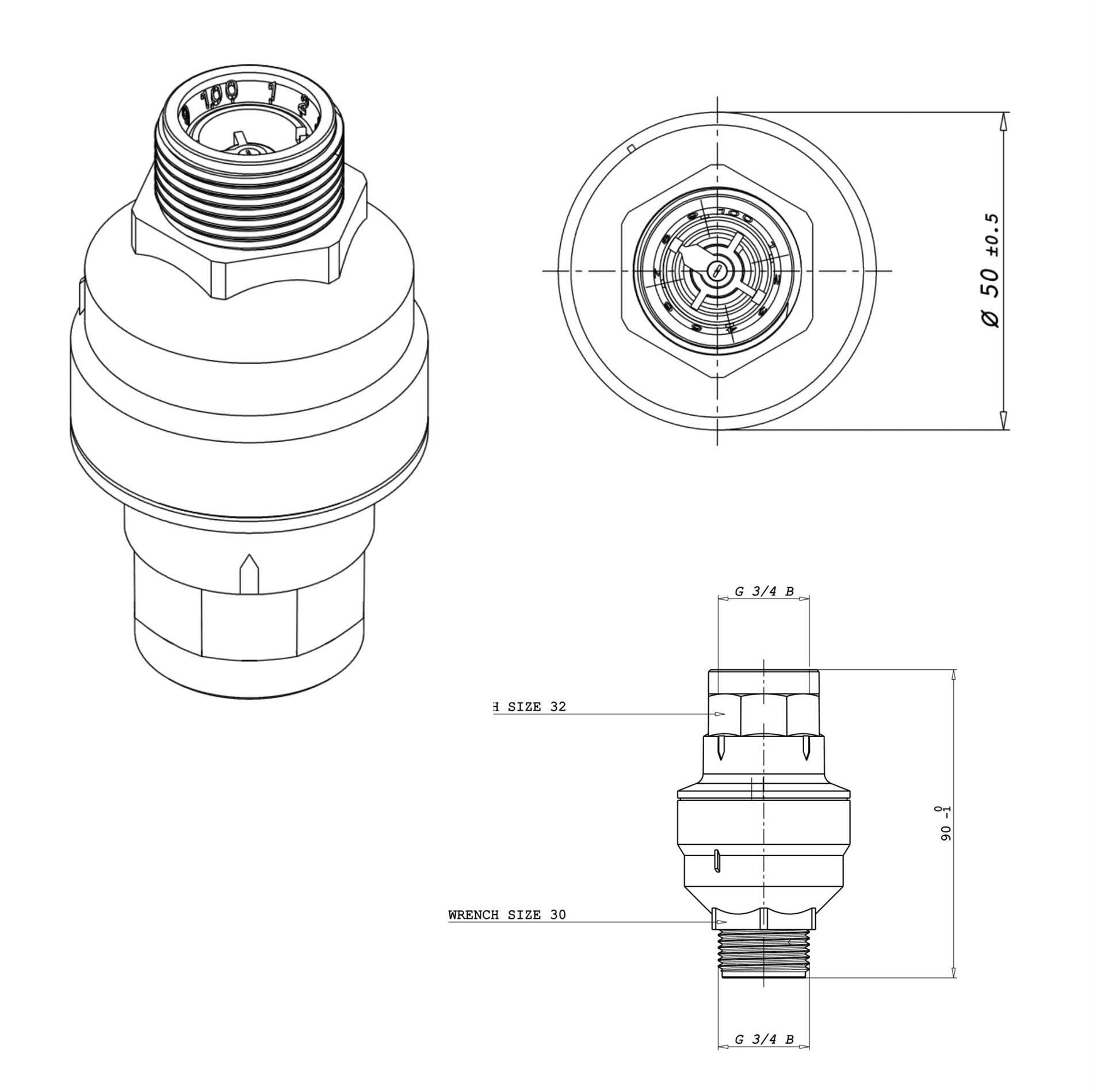 Eltek Wasserstop Wasserblock Waterblock Aquastop 3/4 Zoll IG x 3/4 Zoll AG Waschmaschine Spülmaschine Geschirrspüler Zulaufschlauch Sicherheitsventil Durchflussmengenmesser
