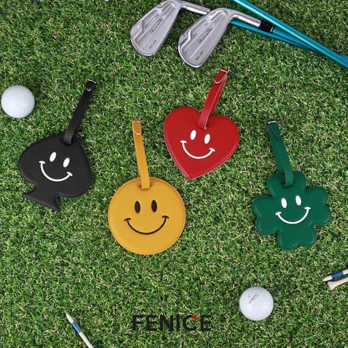 FENICE Vegan PU Leather Smiley Face Name Tag with Belt Buckle Strap Closure for Suitcase Luggage Tavel Bag (Yellow-Smile)2