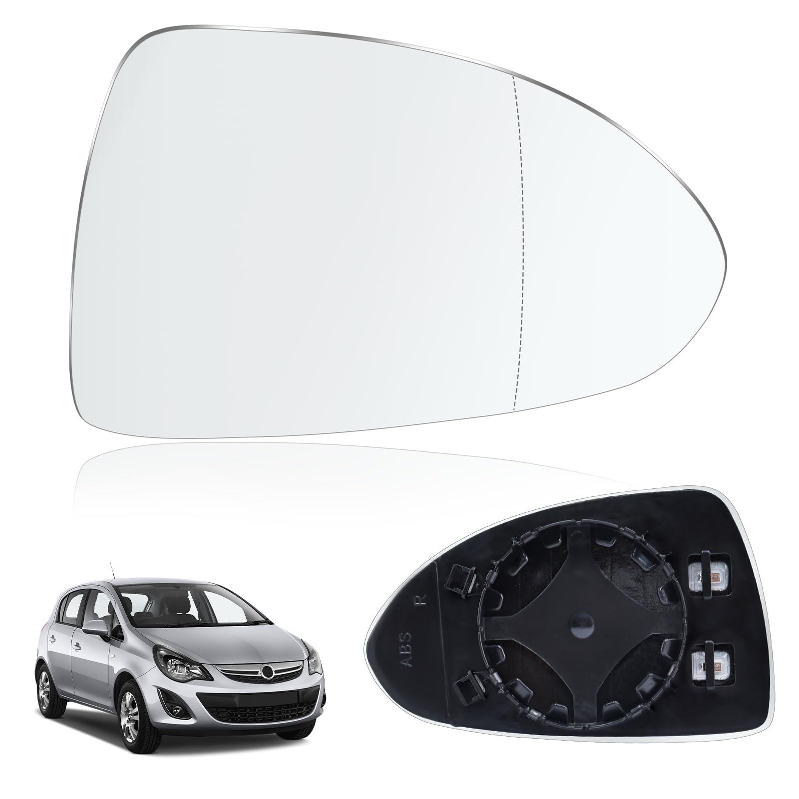 Spiegelglas für Opel Corsa D 2006-2014 Corsa E 2014-2019 Außenspiegel Glas Beifahrerseite Beheizbar Ersatzspiegelglas Außenspiegel Asphärisch Auto Spiegelglas Rechts Seitenspiegel Glas Ersatz
