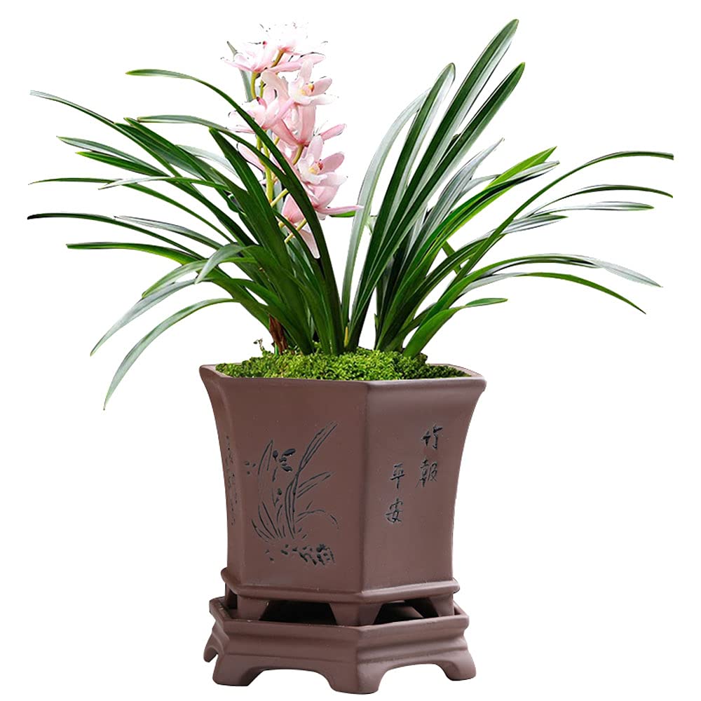 Kreatywna, retro, fioletowa gliniana doniczka ceramiczna na orchidee, ręcznie robione doniczki na sukulenty z drenażem, doniczka cylindryczna do ogrodu domowego, doniczka