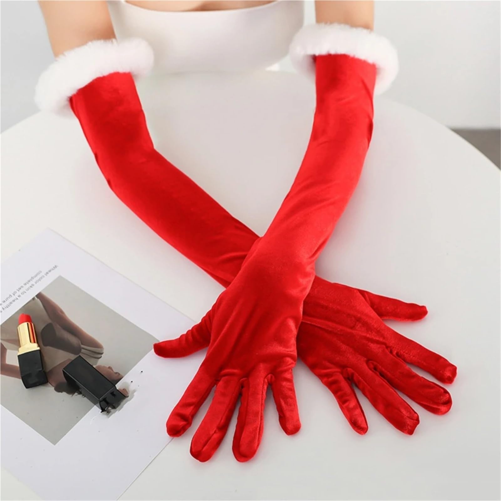 Guantes Largos para Mujer Guantes de felpa elásticos Retro terciopelo guantes largos elegante etiqueta manoplas banquete