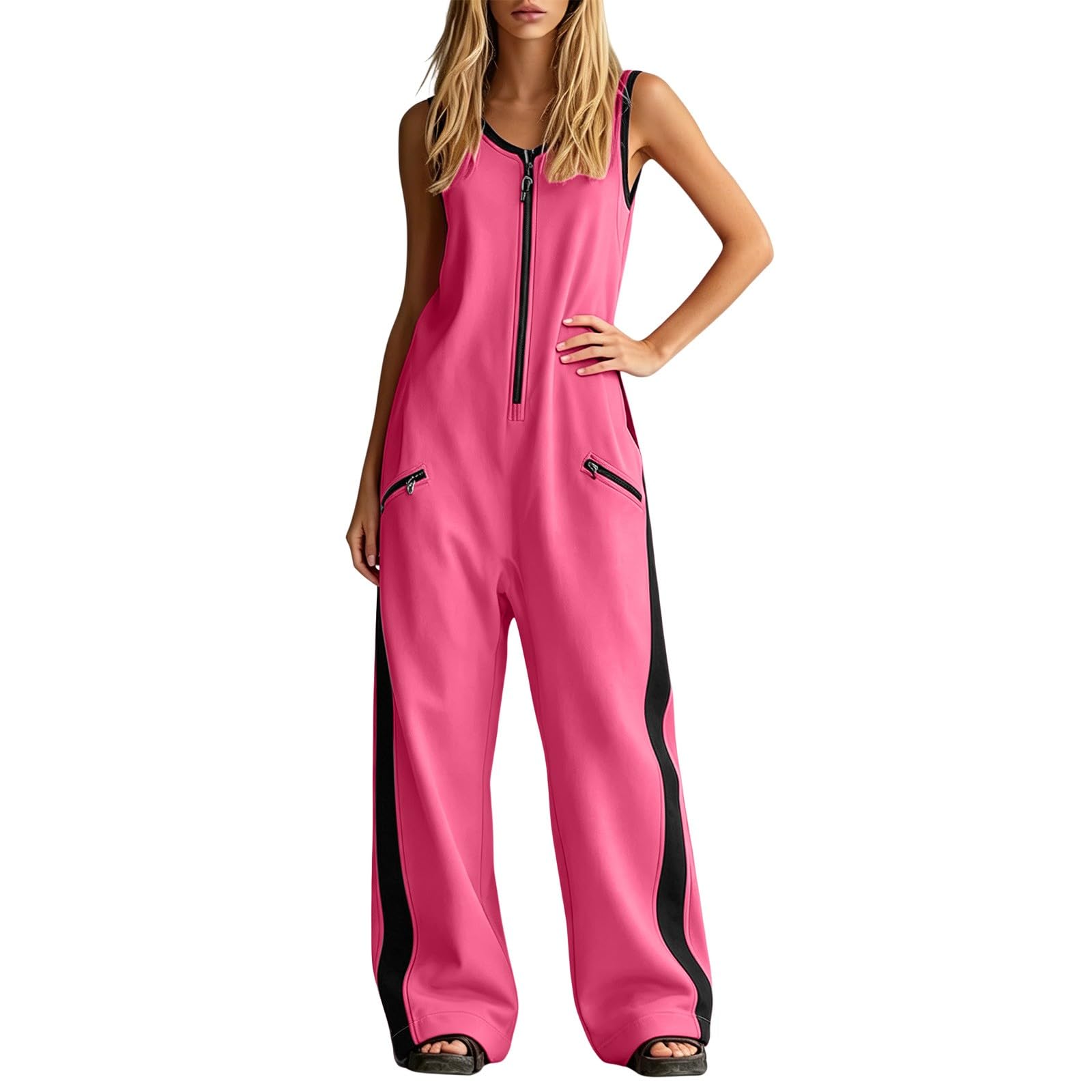 Mono de moda sin mangas overol casual holgado de pierna ancha para mujer M 6