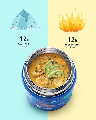 Miniatura 2 de BUZIO Recipiente de comida aislado para niños y adultos, tarro de comida para niños aislado al vacío de acero inoxidable de 10 onzas con cuchara
