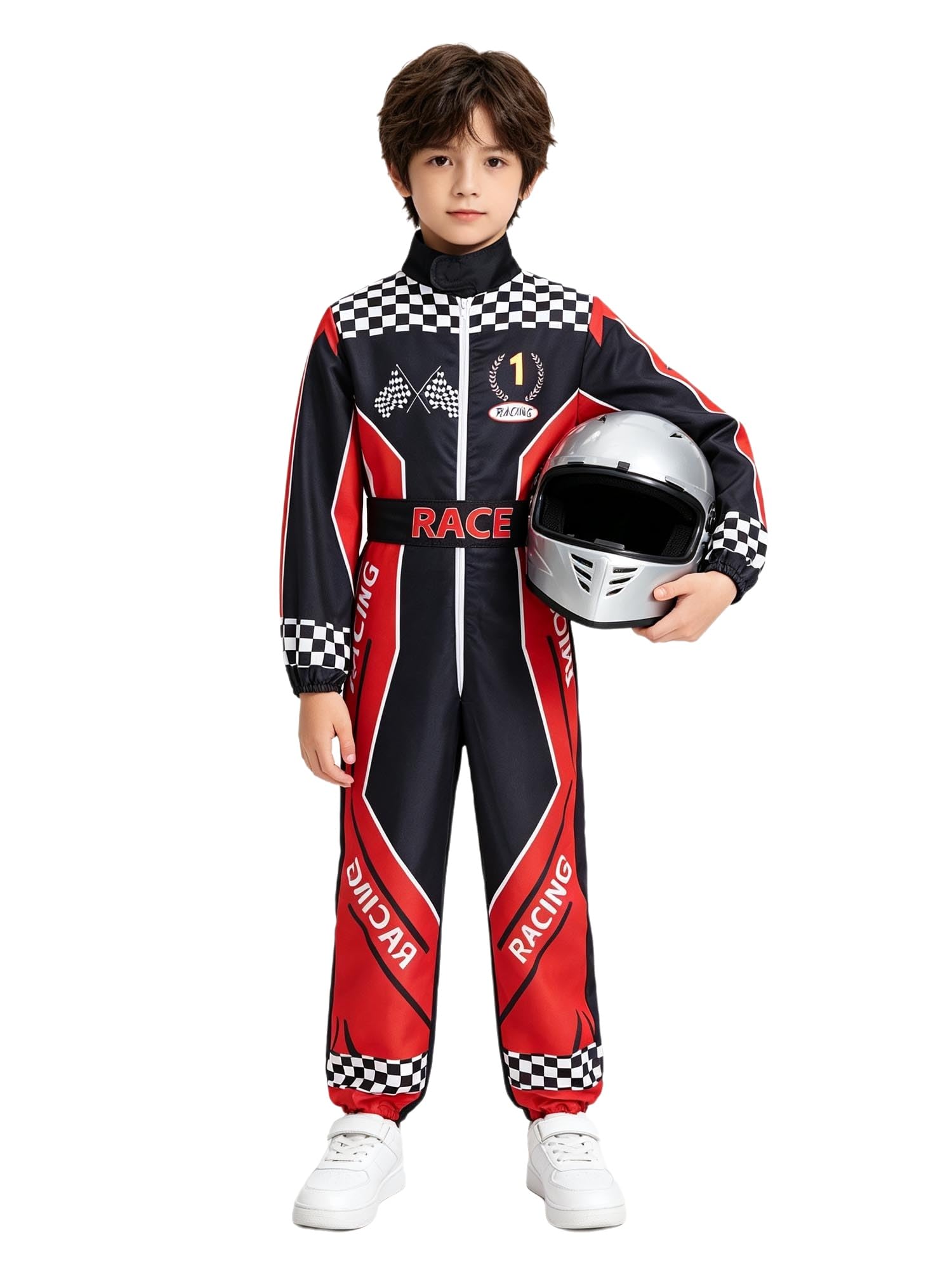 Kids Racing Jumpsuit Race Car Driver Cosplay Jumpsuit Black Red 5-7 Years