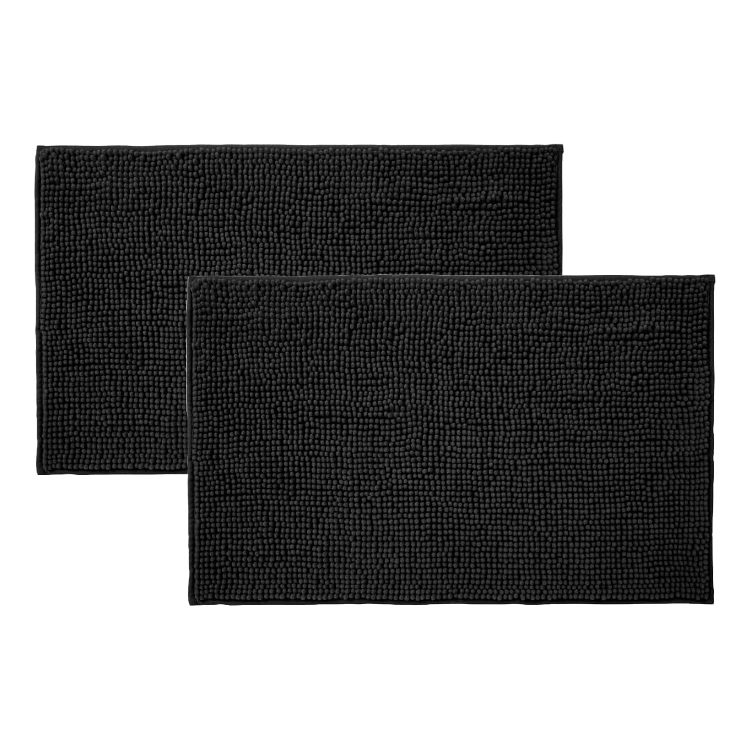 Allure Pack of 2 Chenille Bobble Bath Mat Non Slip 50 x 80cm - Soft, Absorbent, Easy Care (Black) โ image 1