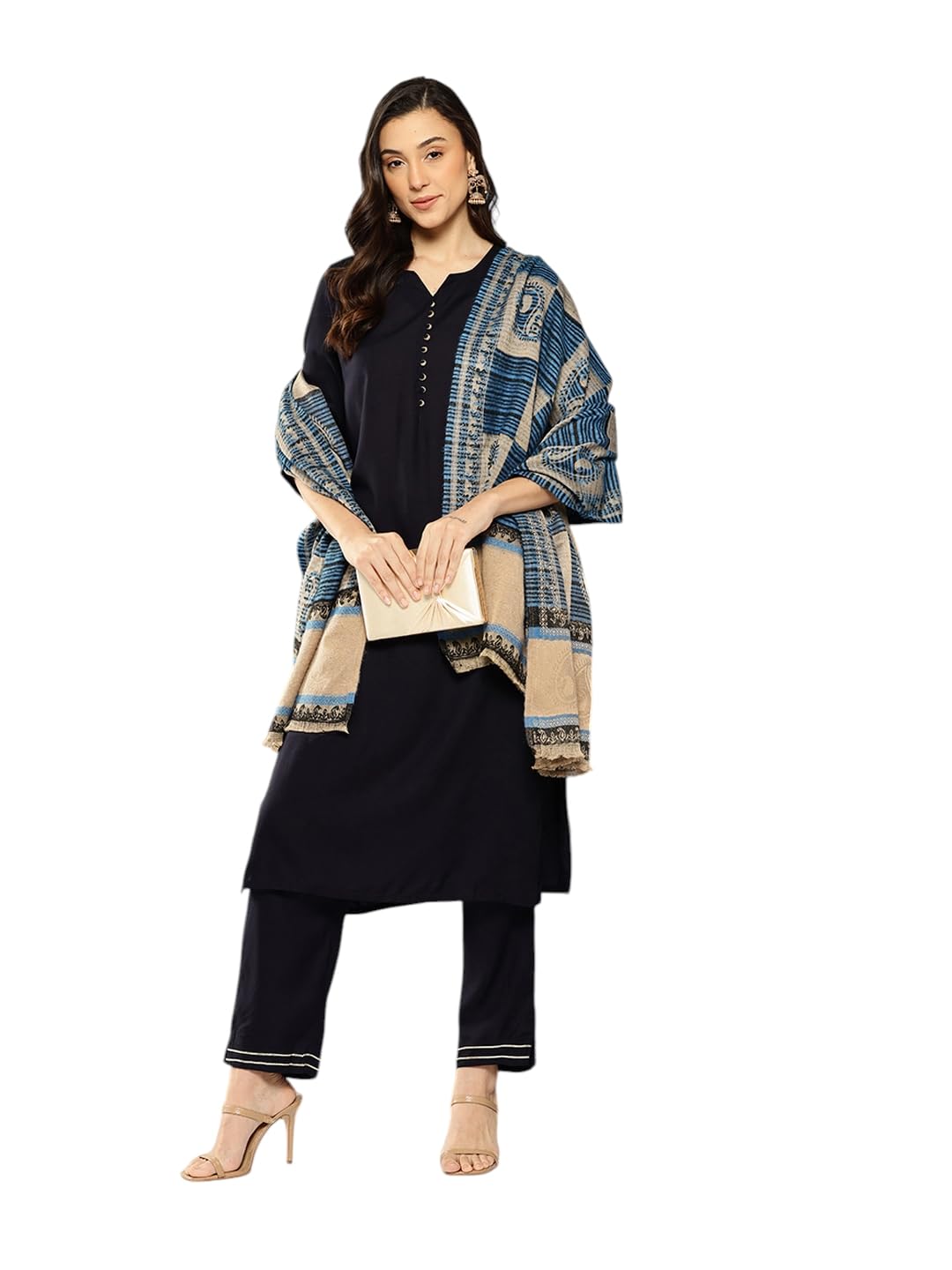 aarika Womens Winter Wear Blue Colour Paisley Woolen Shawl-picture-44