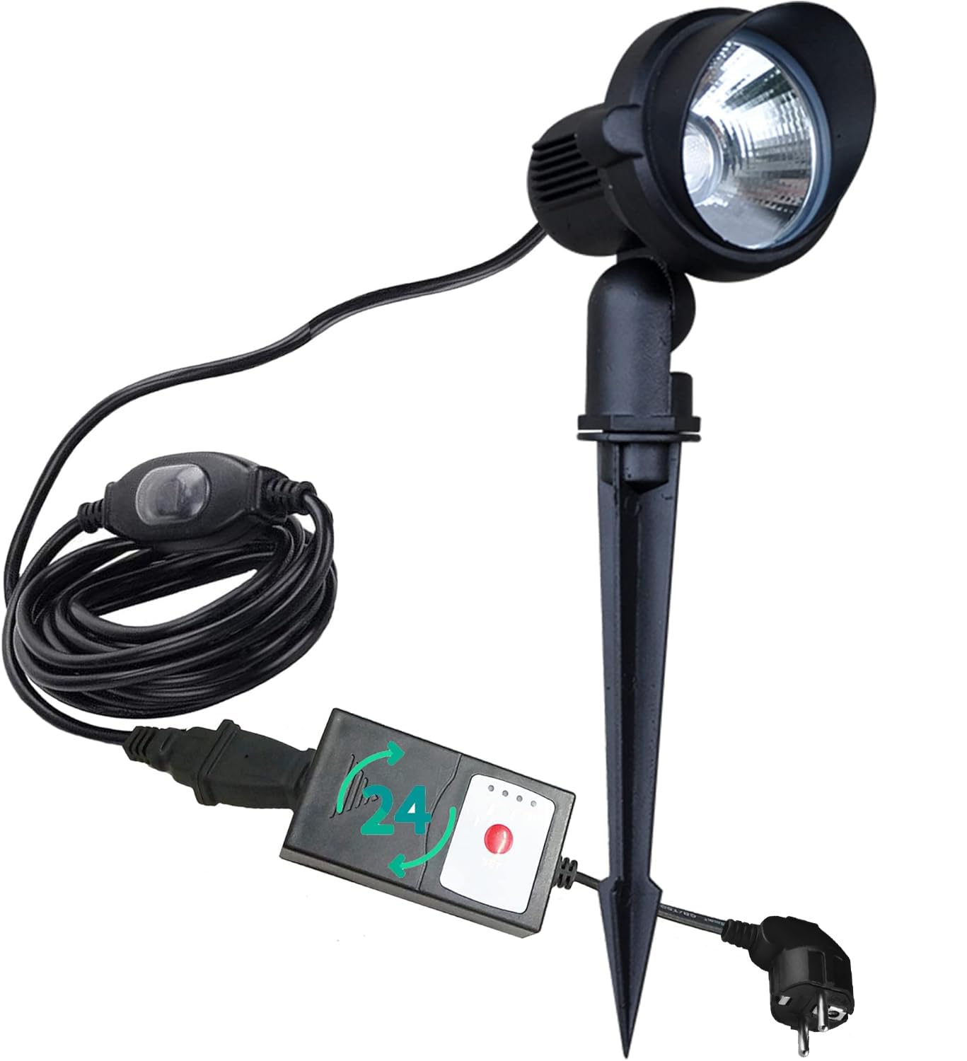 LED Strahler 5W mit Zeitschaltuhr, 6000K kaltweiß LED Strahler Außen mit Erdspieß, IP65 Wasserdicht LED Spots kühles Weiß für Poolbeleuchtung, Hinterhof, Garage, Flur,Schwarz